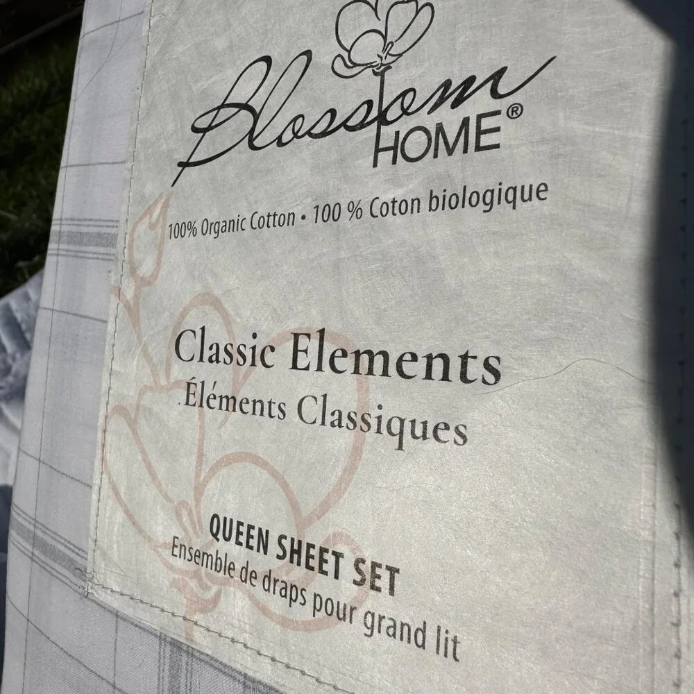 BLOSSOM HOME‎ Organic Cotton Sheet Set Queen Grey Classic Plaid
